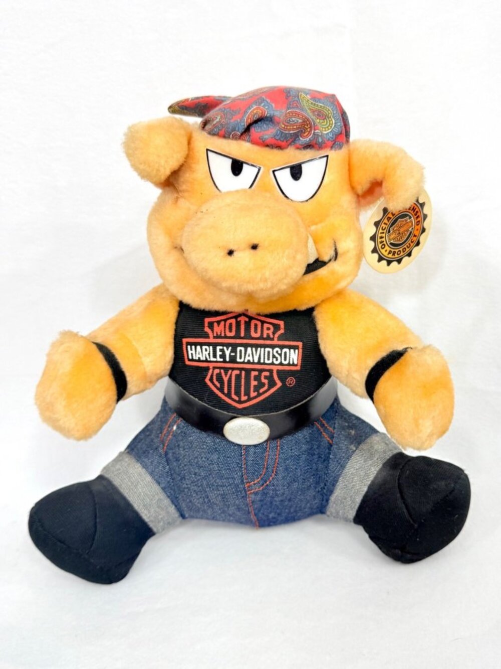Harley-Davidson 1998 Plush Hog Biker Toy With Bandana & Jeans Official Licensed